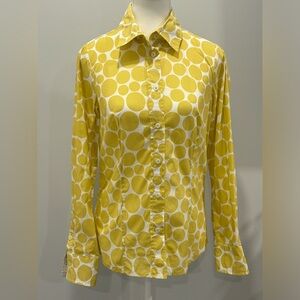 Boden Shirt Womens Sz 4 Yellow Polka Dot Preppy Casual Collared Top Work Church